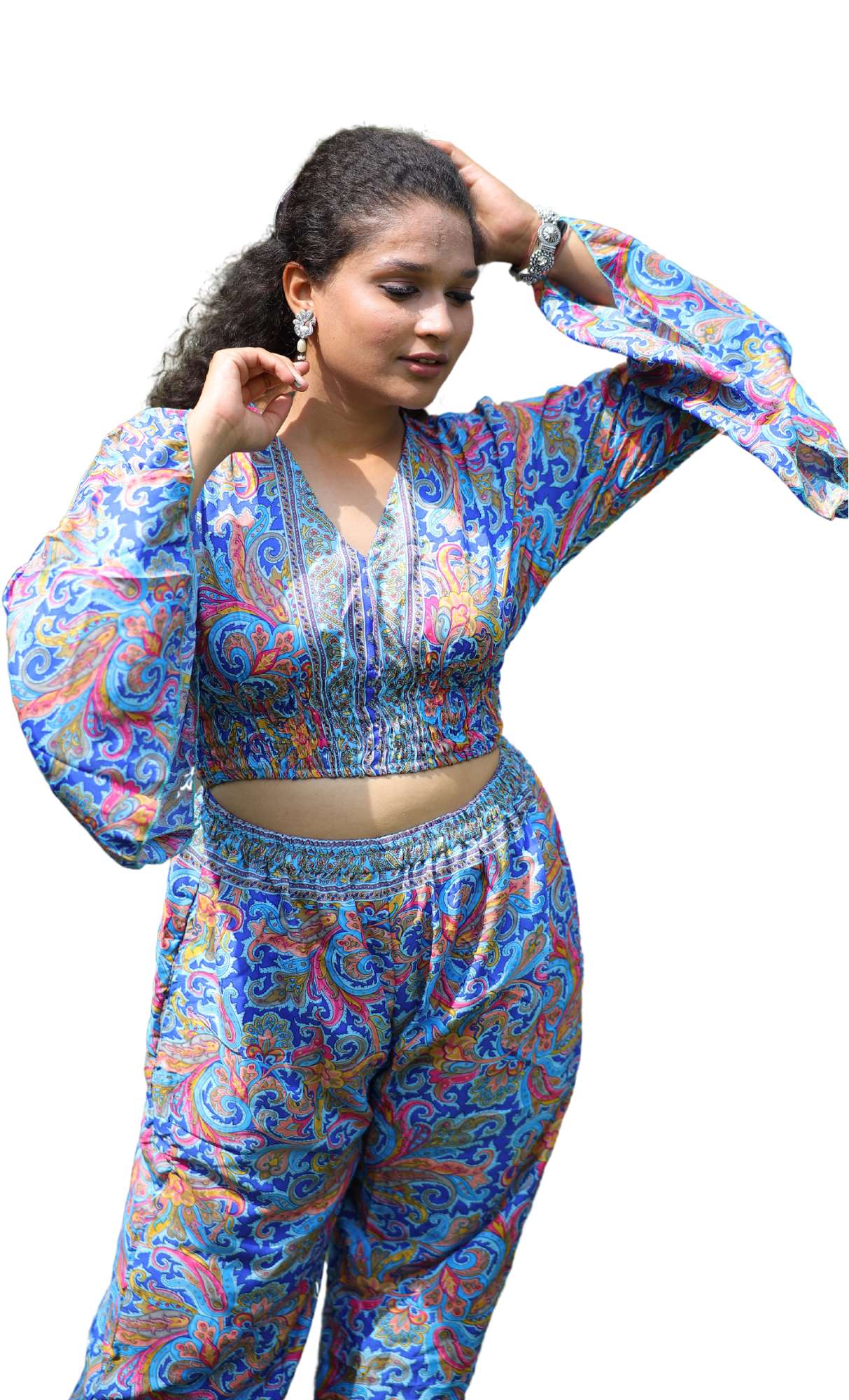 KATE CYAN BOBBIN TOP CO-ORD SET
