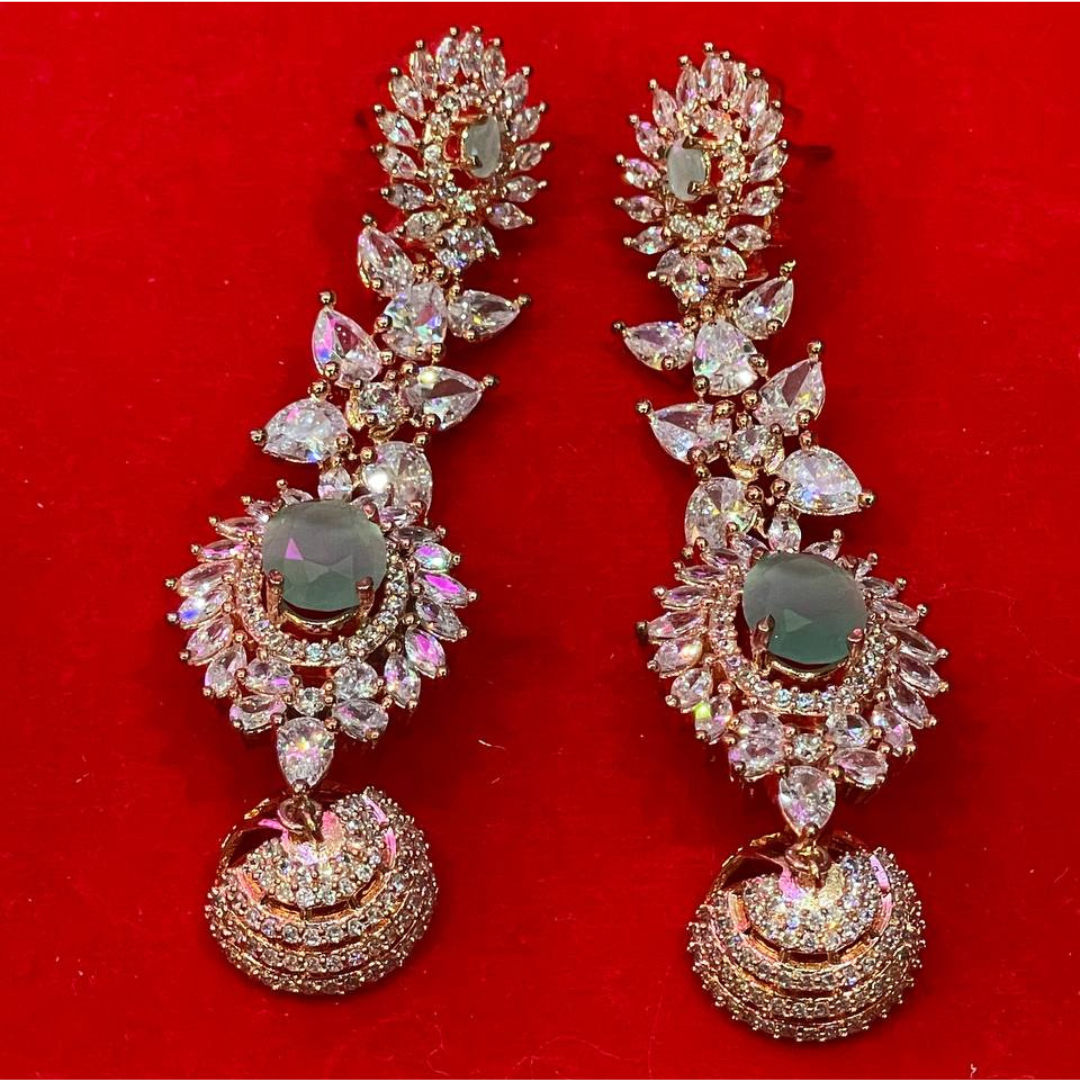 AISHWARIYA MINT GREEN AD LONG EARRING