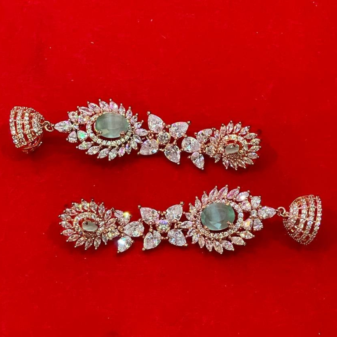 AISHWARIYA MINT GREEN AD LONG EARRING