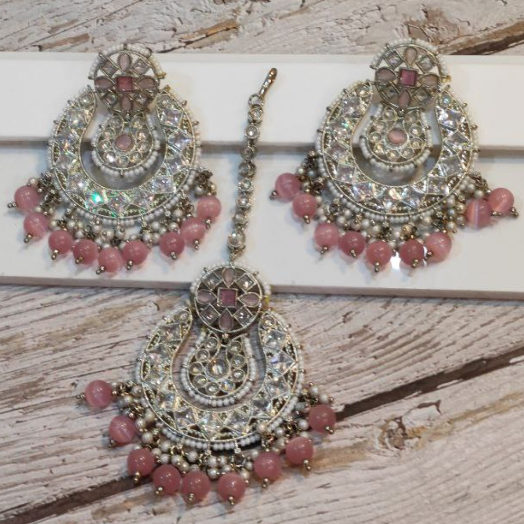 ALISHA PINK TIKKA EARRING SET