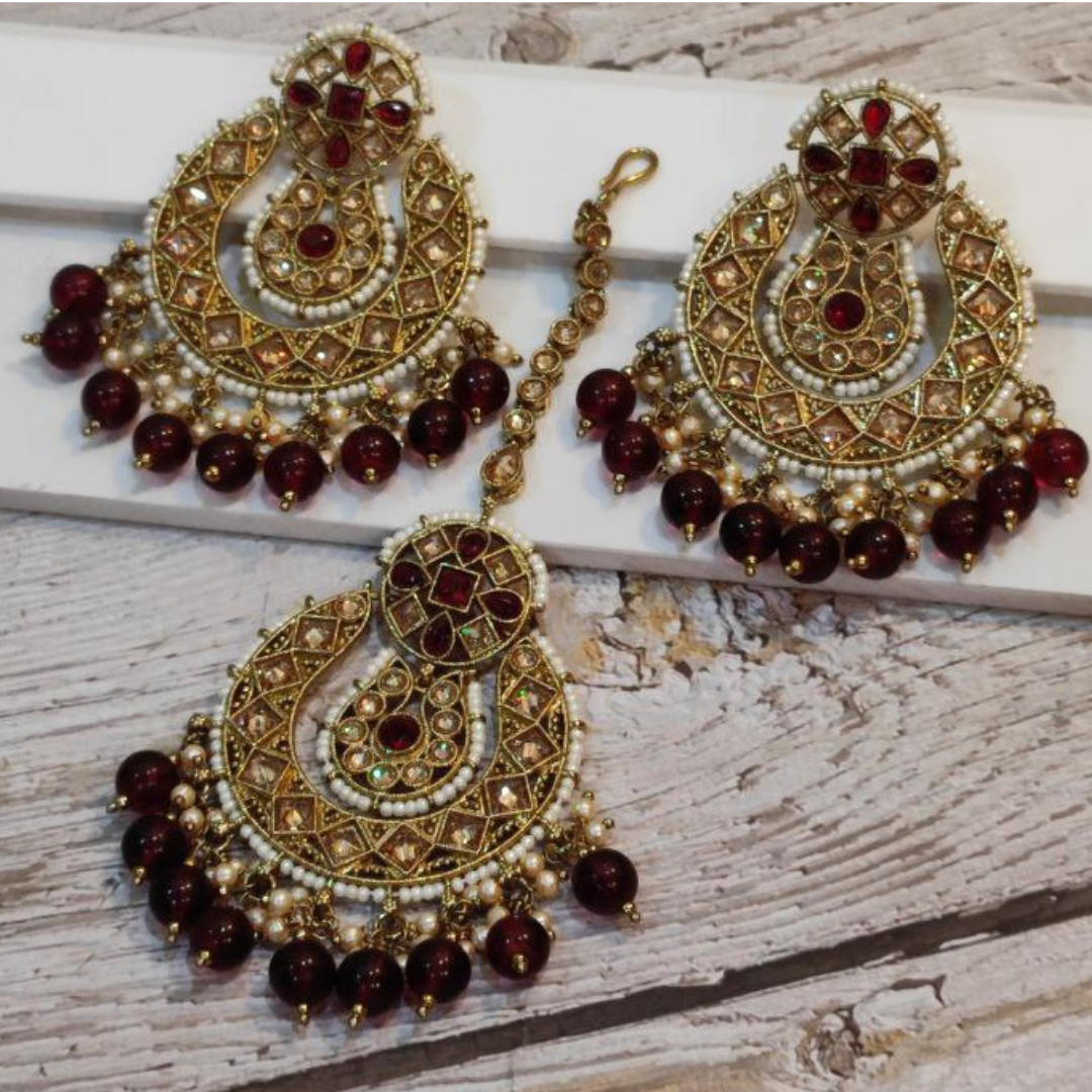 ALISHA RED TIKKA EARRING SET