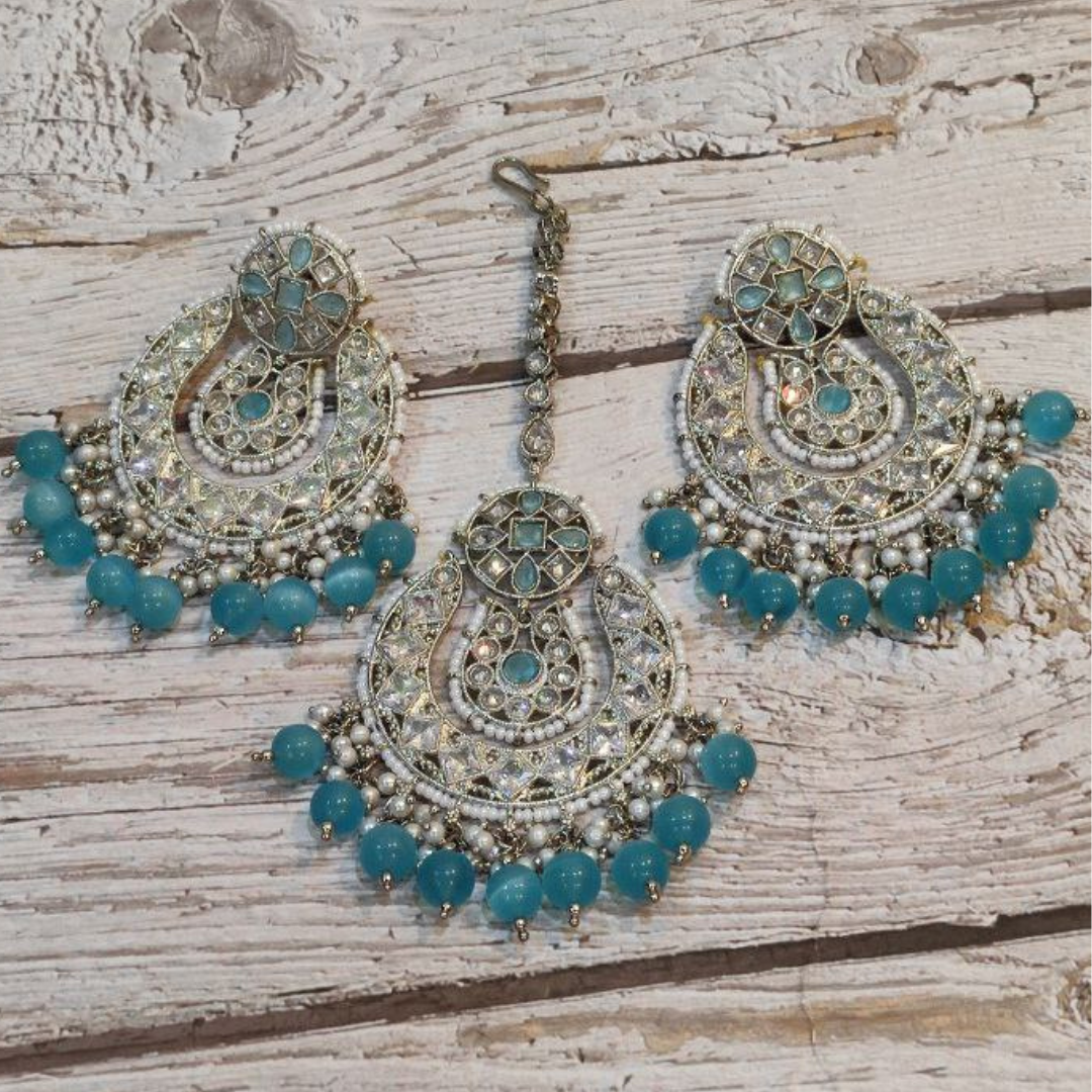 ALISHA AQUA TIKKA EARRING SET