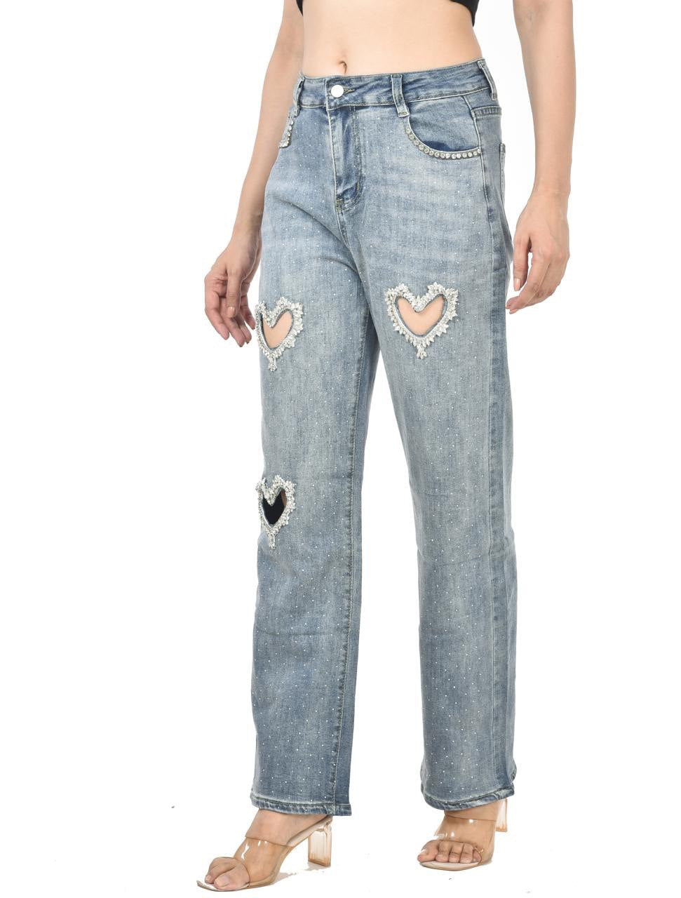 Heart cut-work jeans