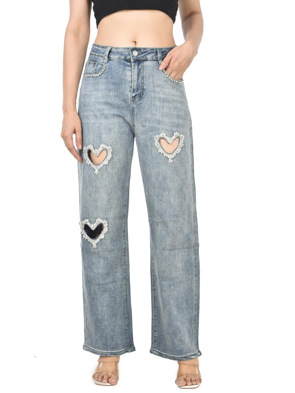 Heart cut-work jeans