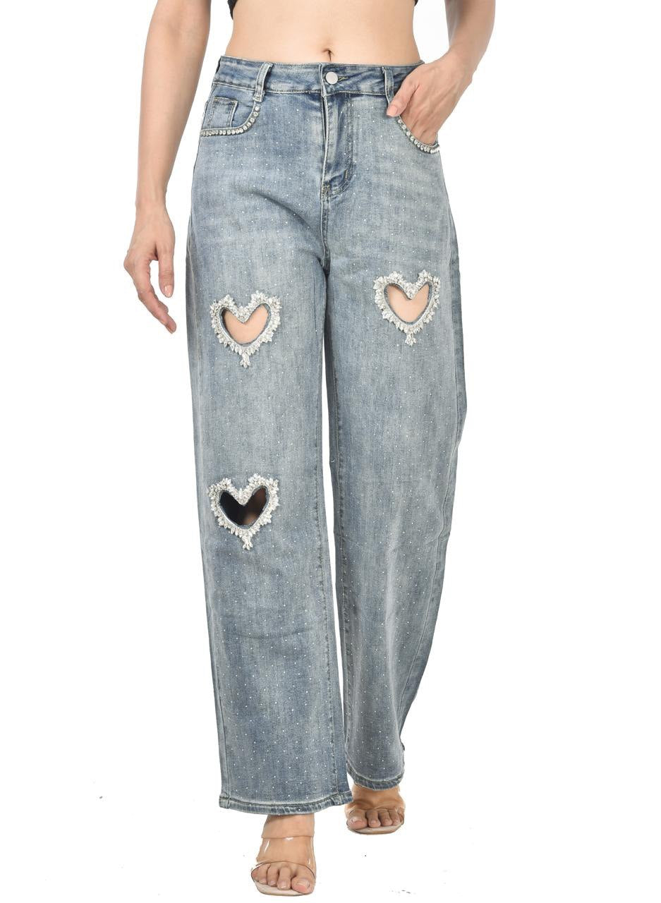 Heart cut-work jeans