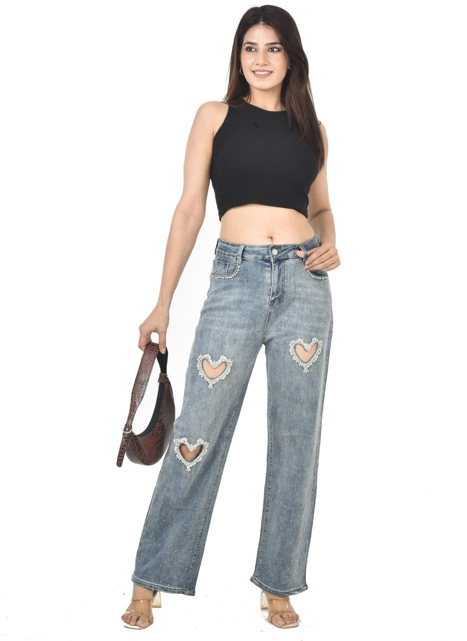 Heart cut-work jeans