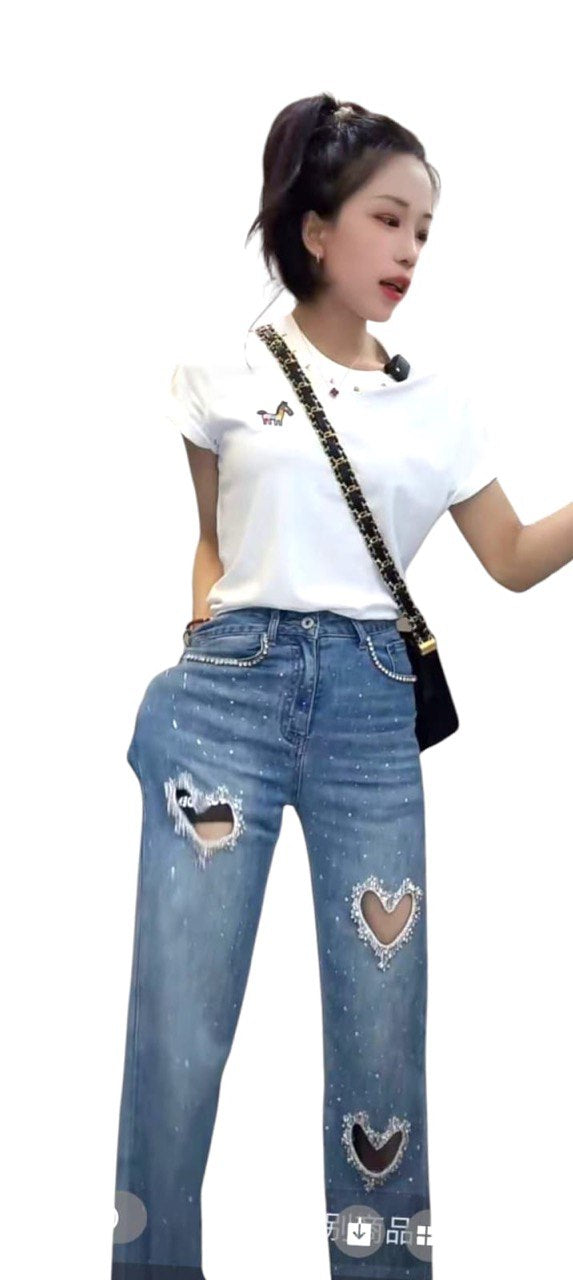 Heart cut-work jeans