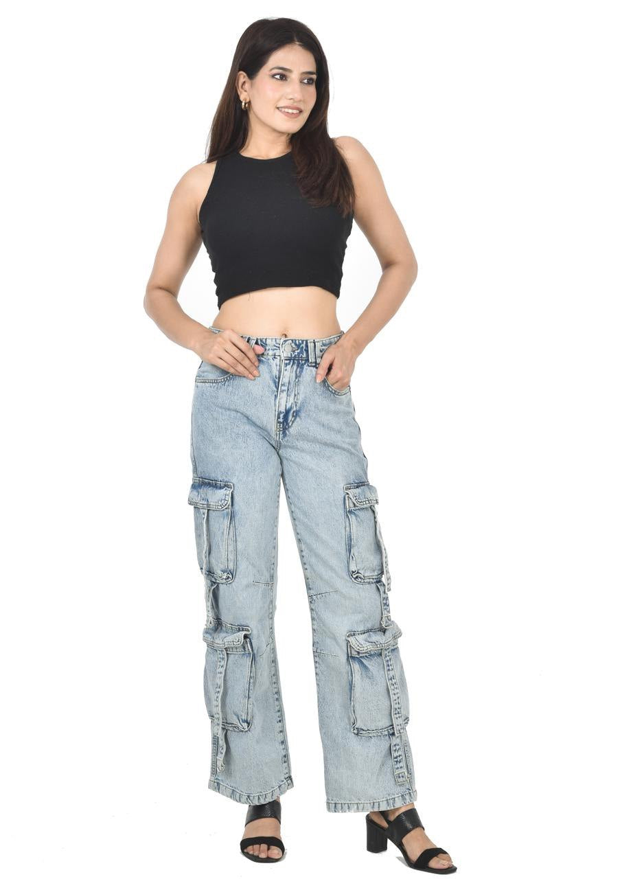 Blue Six pocket baggie jeans