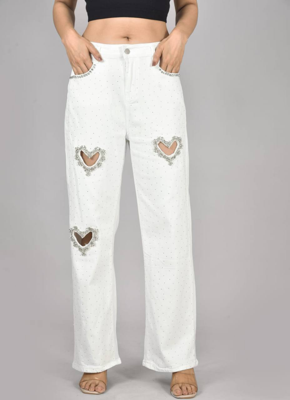 White Korean heart jeans