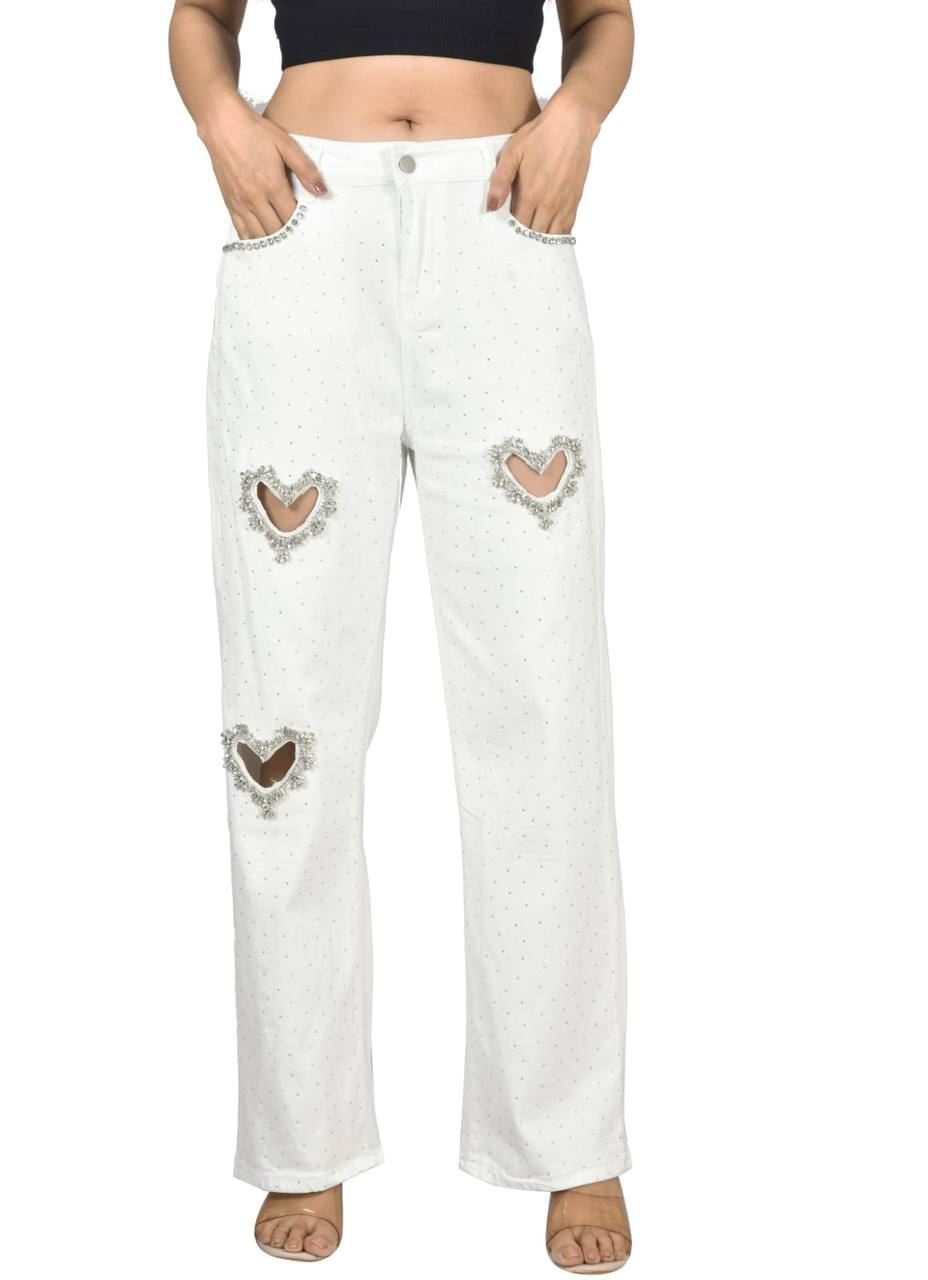 White Korean heart jeans