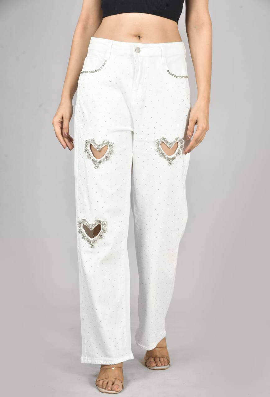 White Korean heart jeans