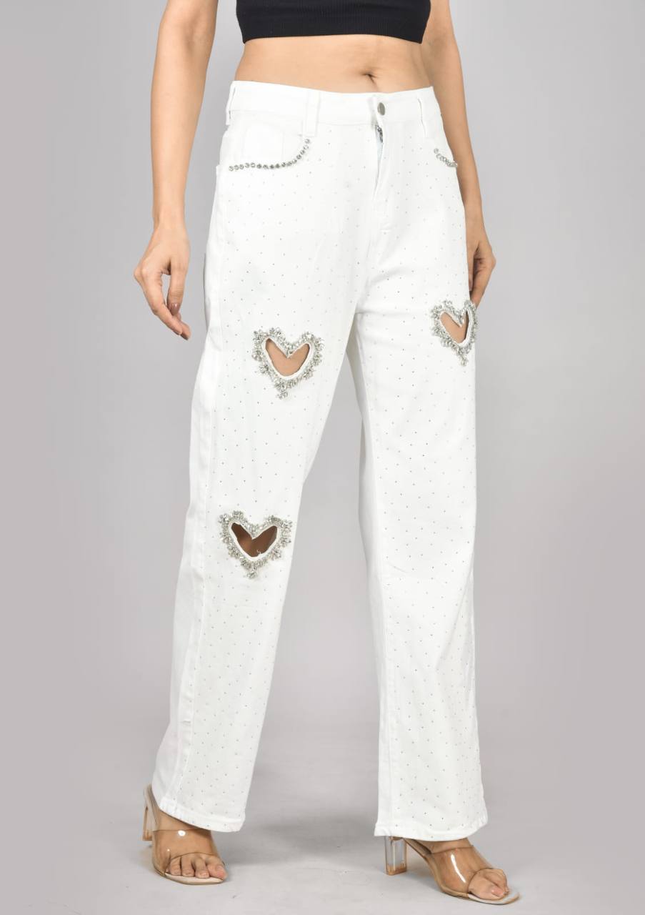 White Korean heart jeans
