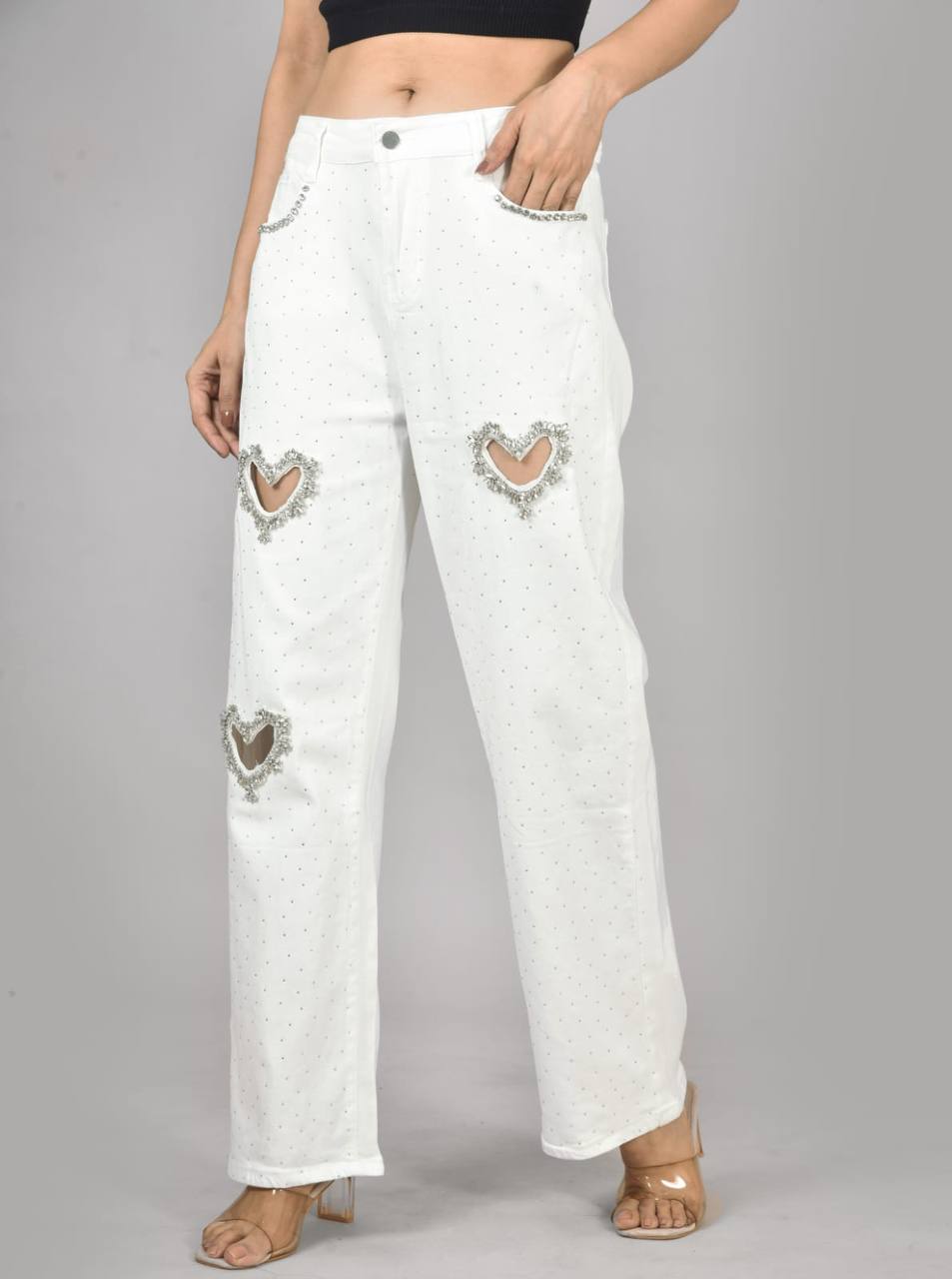 White Korean heart jeans