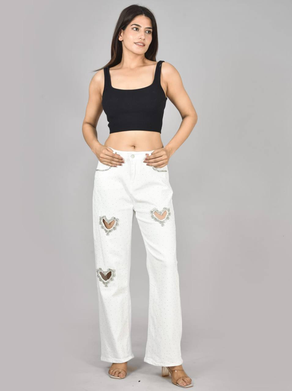 White Korean heart jeans