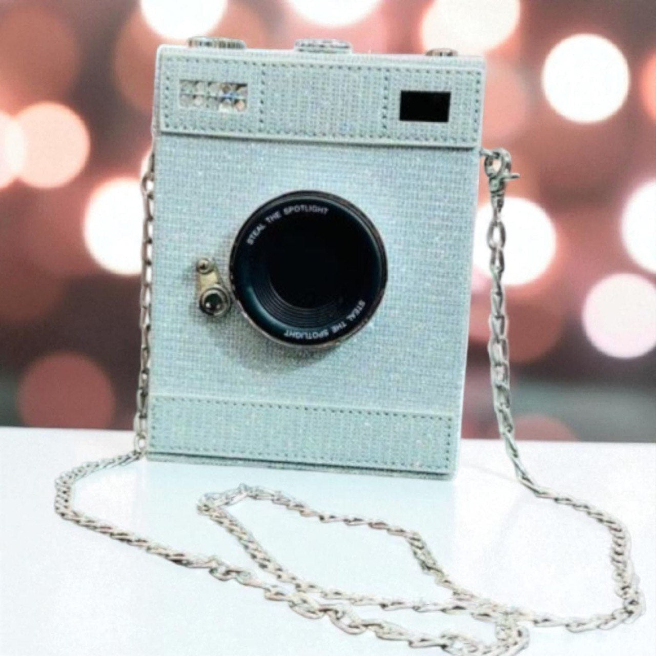 Big silver influncer camera hand bag