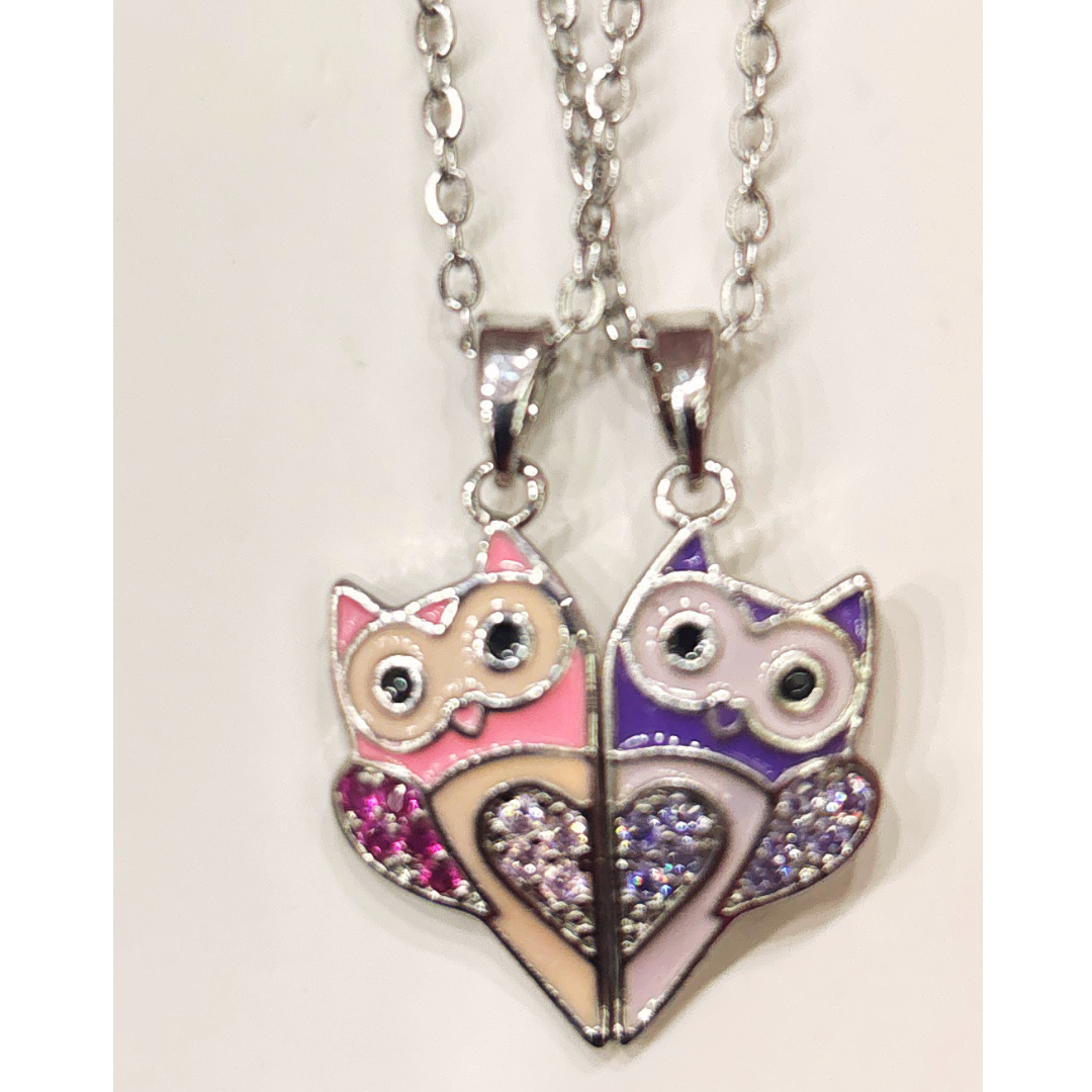 Owl heart chain necklace