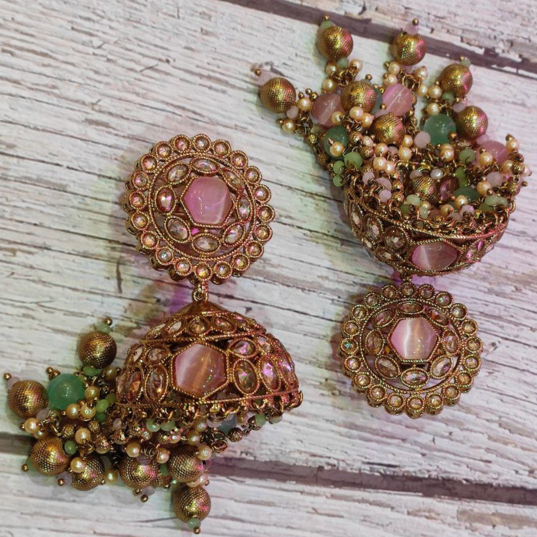 PINK , MINT-GREEN MUMTAJ JHUMKA