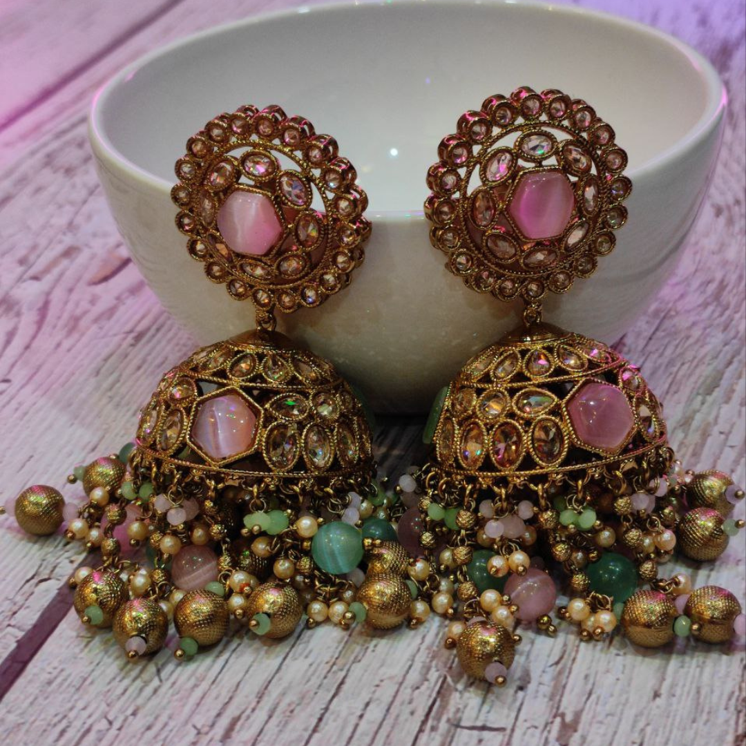 PINK , MINT-GREEN MUMTAJ JHUMKA