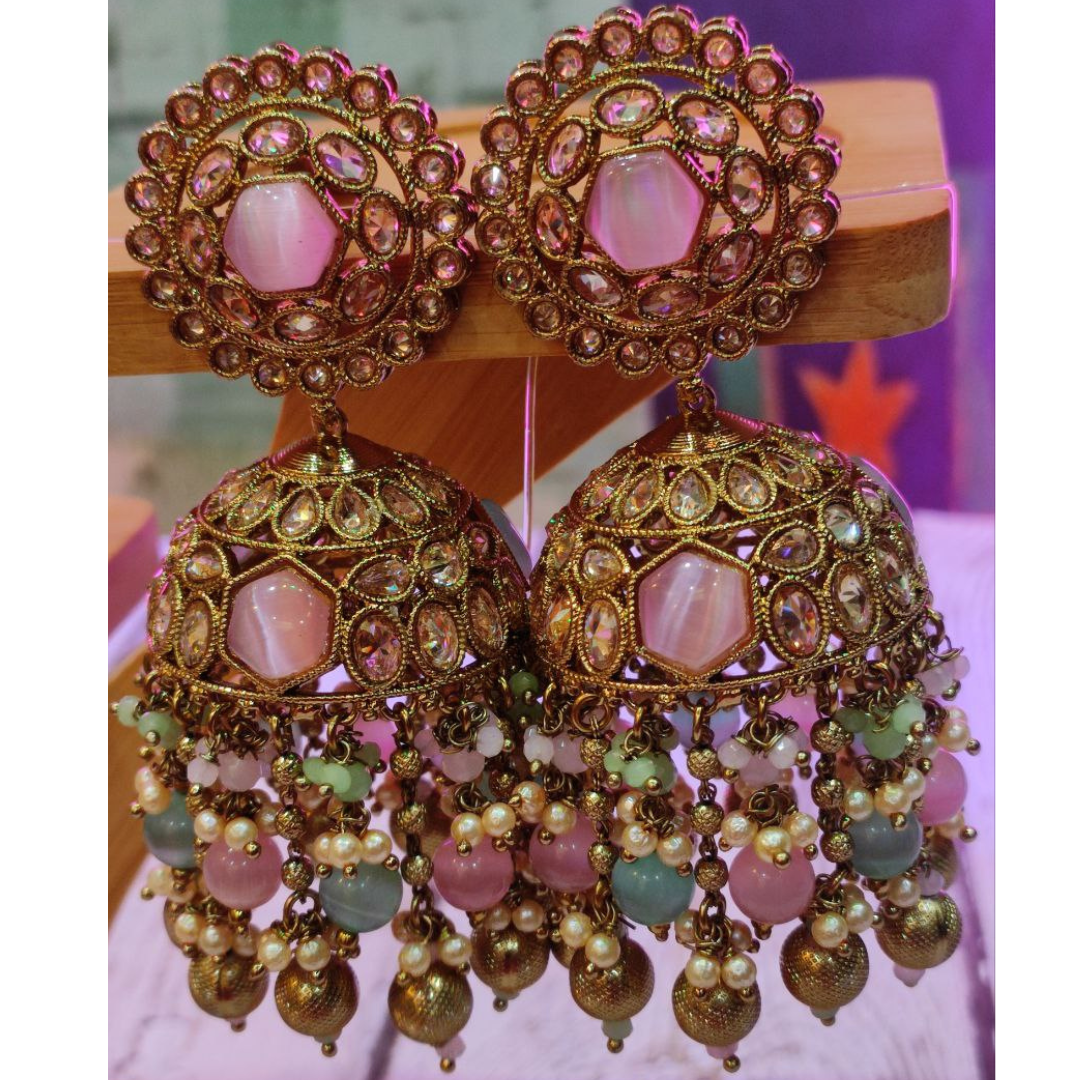 PINK , MINT-GREEN MUMTAJ JHUMKA