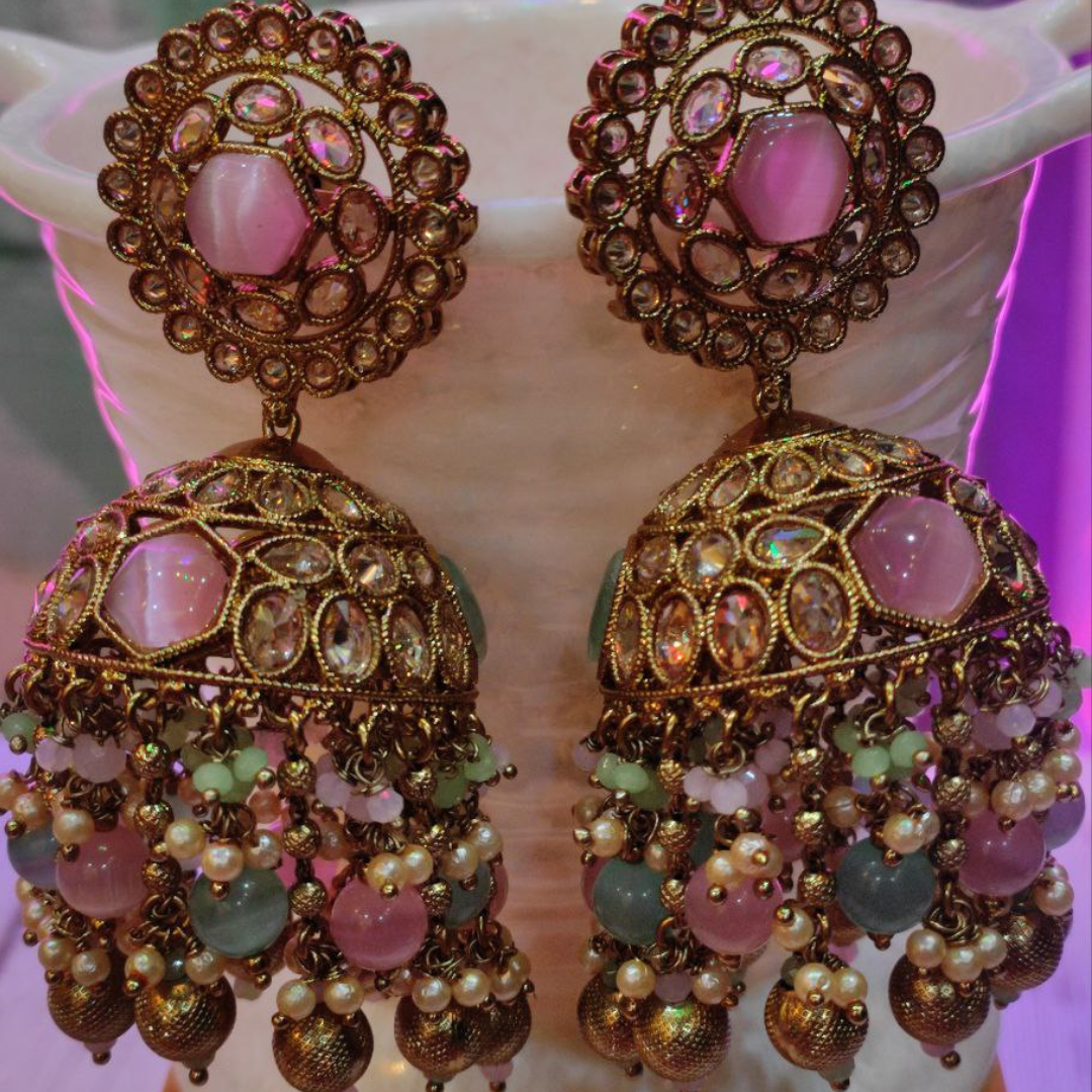 PINK , MINT-GREEN MUMTAJ JHUMKA