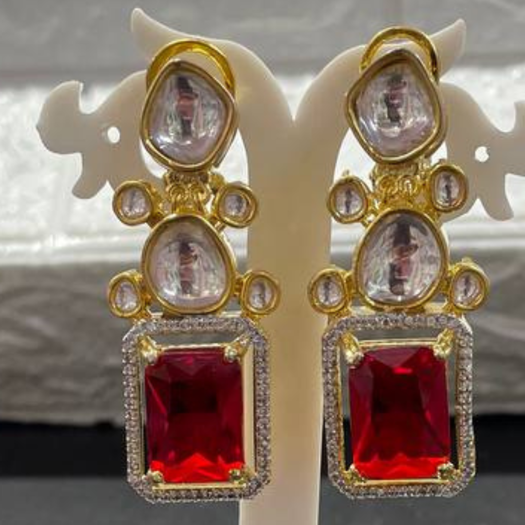 RED JAMUNI ORLOV EARRINGS