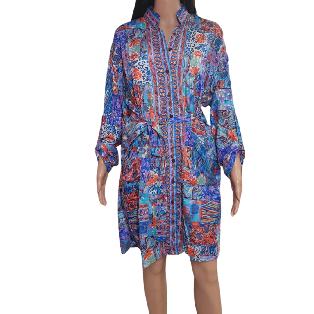 BLUE-MULTY DAZZLING SHORT DRESS