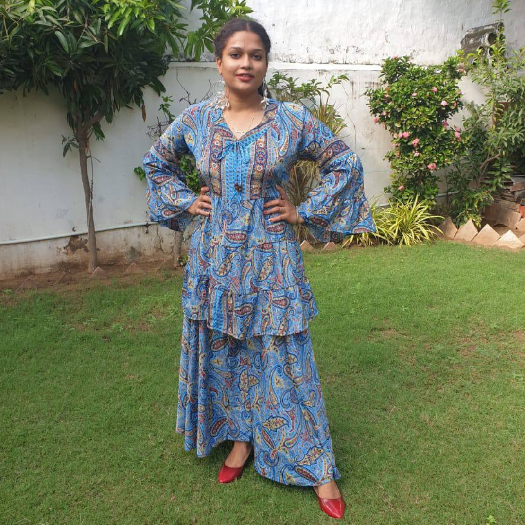 BLUE SHEENA SHARARA CO-ORD SET