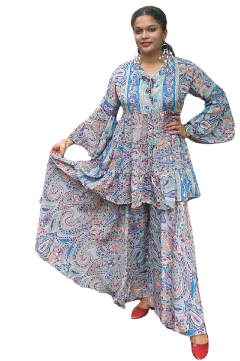 GREY-BL SHEENA SHARARA CO-ORD SET