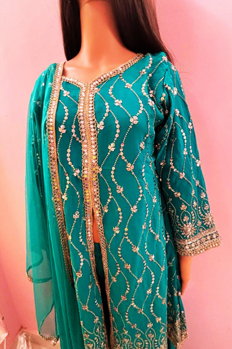 Turquoise mahira sharara suit