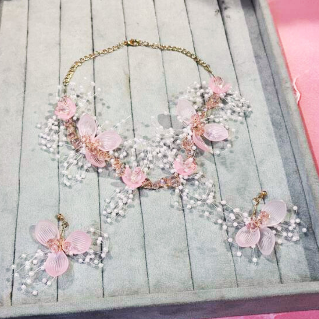 PINK FLBUN JEWELLERY SET