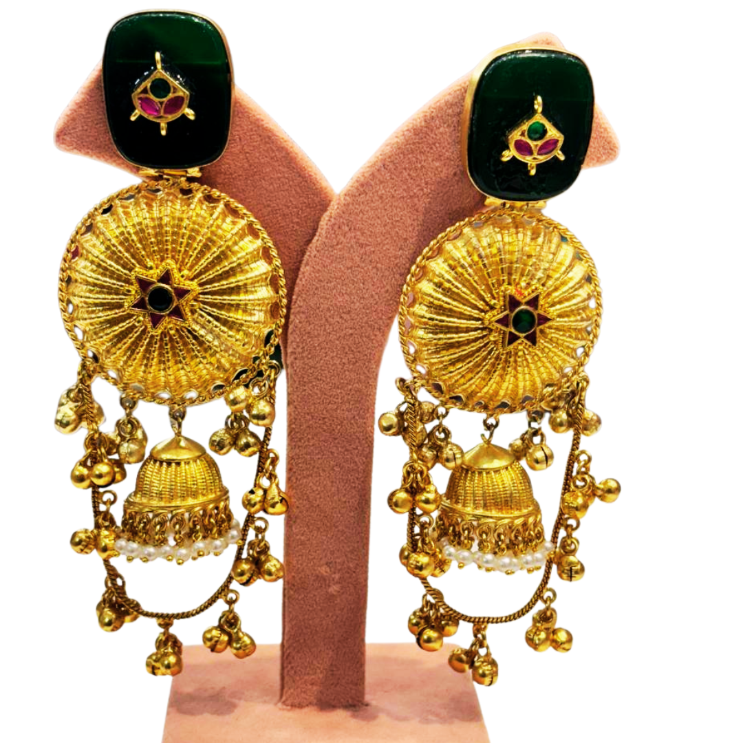 Emerald chakra Kashmiri jhumka