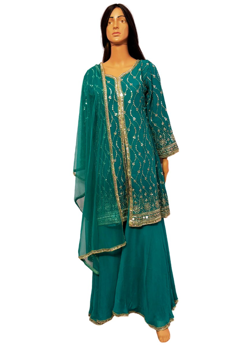 Turquoise mahira sharara suit