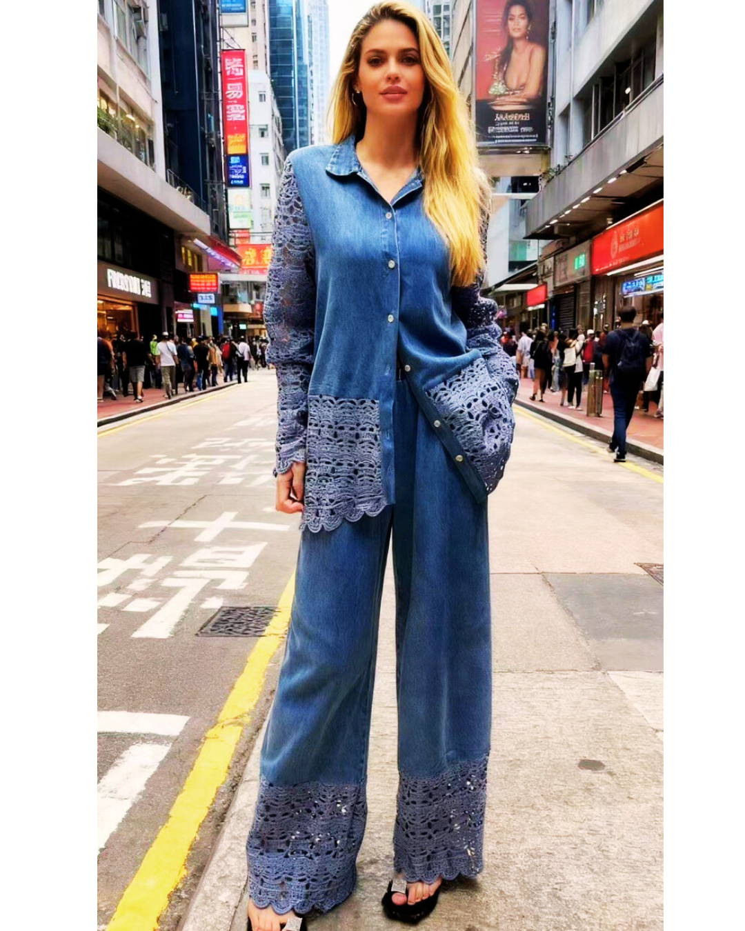 Net denim co-ord set