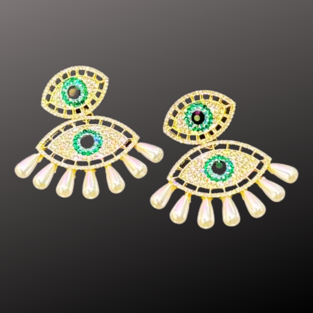 TURQUOISE pearl EVIL EYE EARRINGS