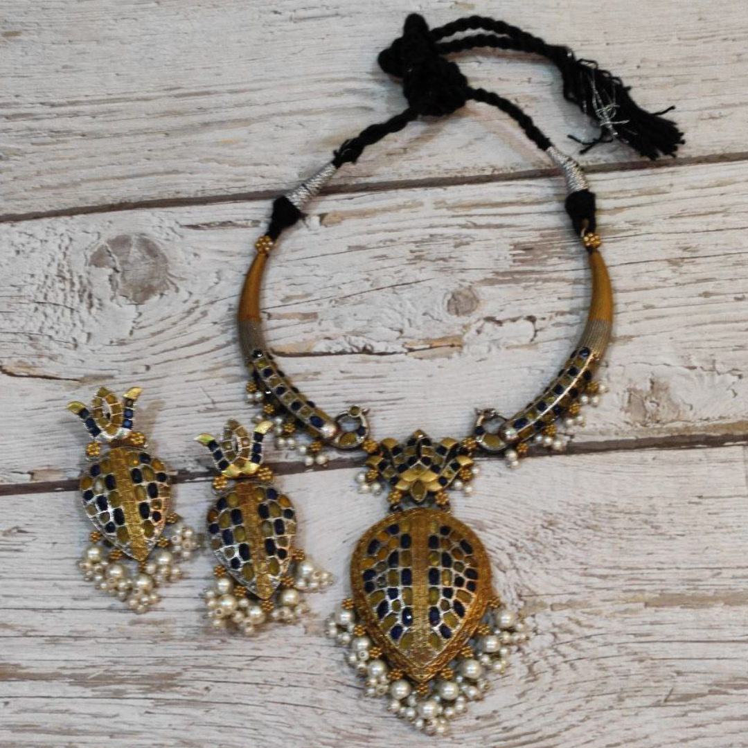 Blue kamalkali jewellery set