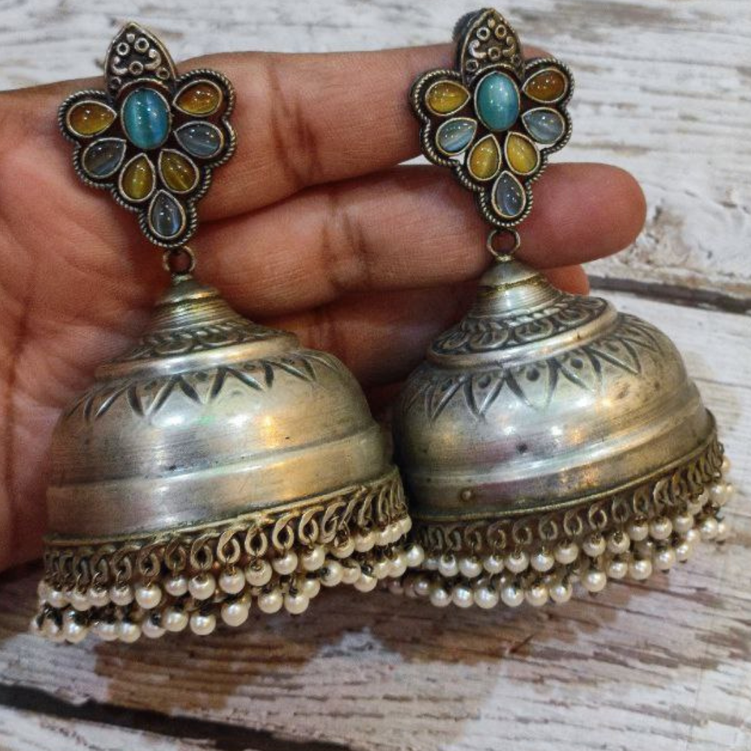 NIHAAR AQUA YELLOW JHUMKA