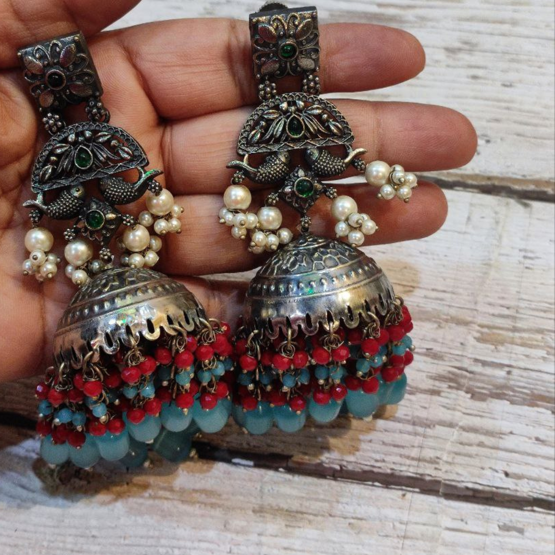 RUHAANI RED-AQUA JHUMKA