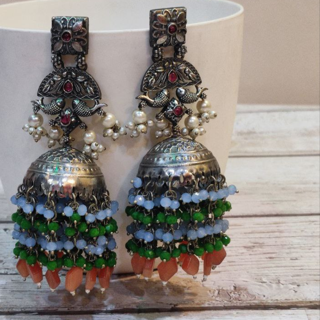 RUHAANI RED-AQUA-PEACH EARRING