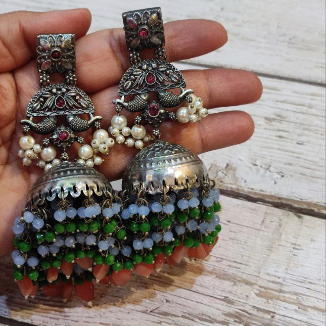 RUHAANI RED-AQUA-PEACH EARRING
