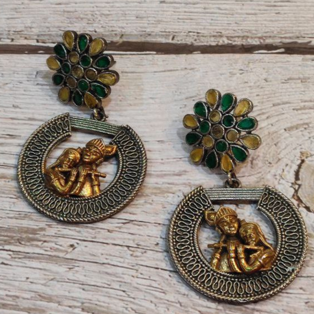 RADHA-KRISHNA YELLOW-GREEN EARRING
