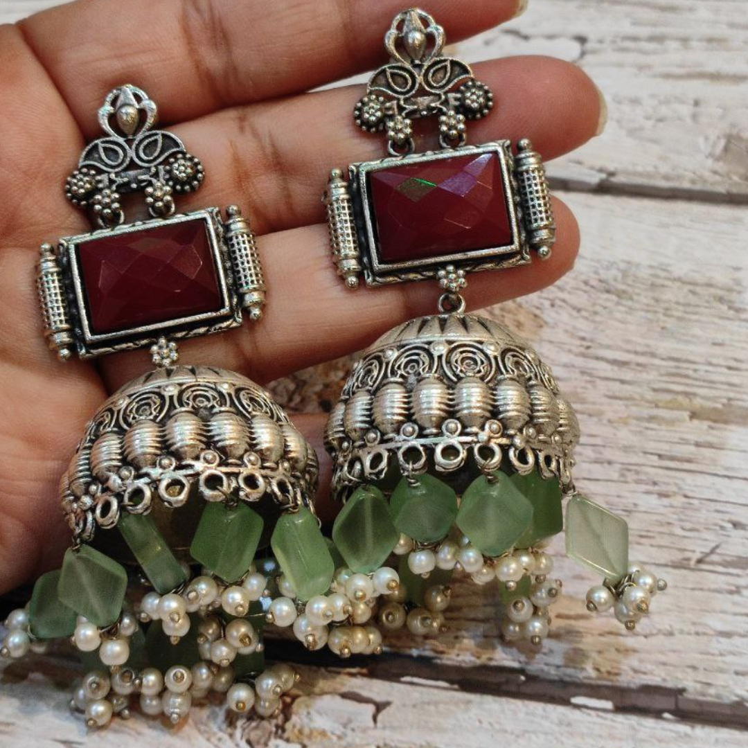 ROOT (II) RED-MINTGREEN JHUMKA