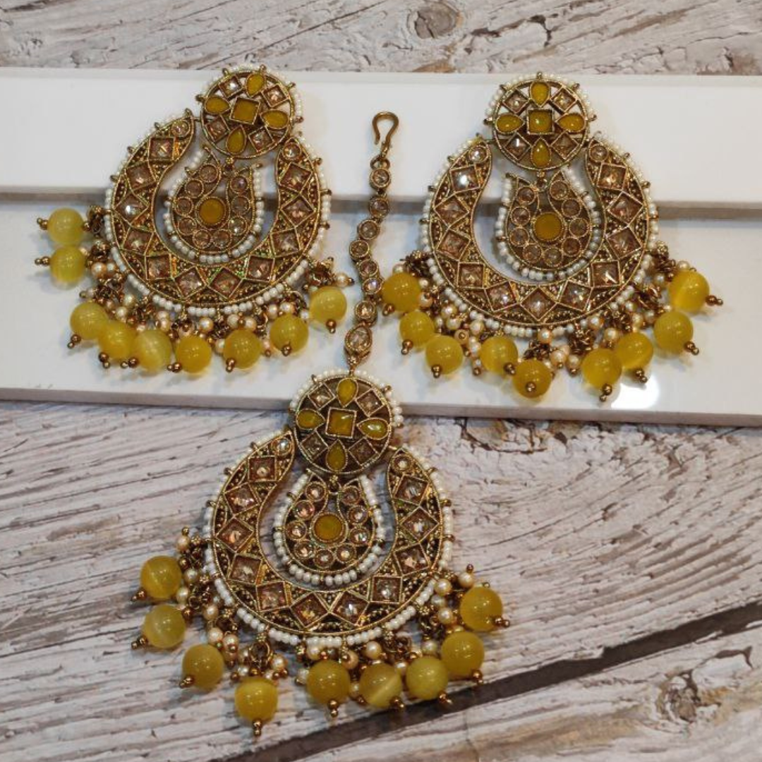 ALISHA YELLOW TIKKA EARRING SET