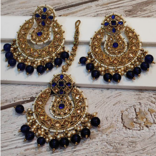 ALISHA ROYAL BLUE TIKKA EARRING SET