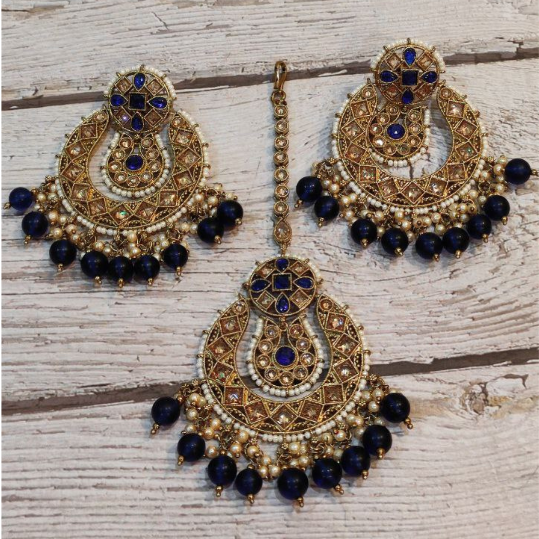 ALISHA ROYAL BLUE TIKKA EARRING SET