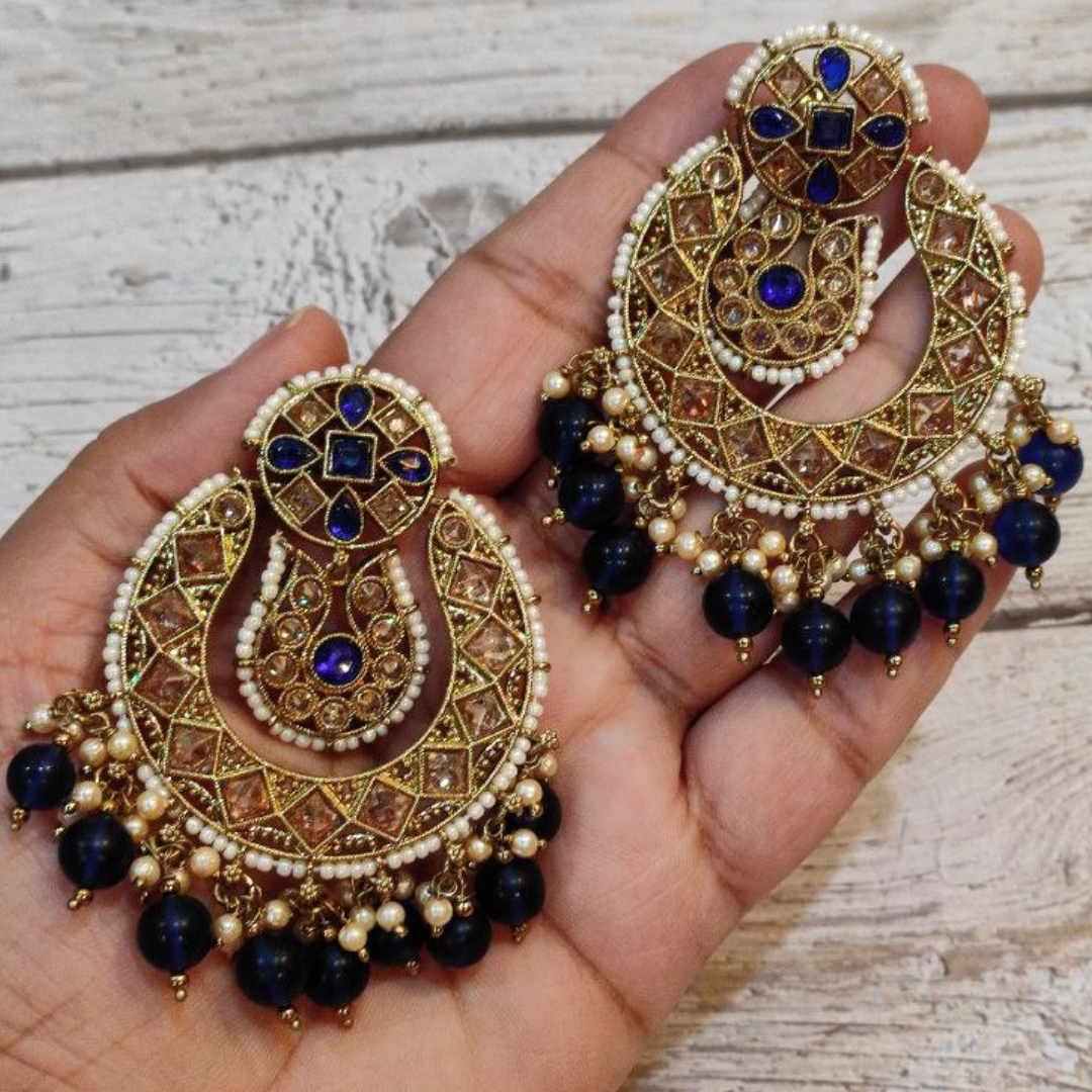 ALISHA ROYAL BLUE TIKKA EARRING SET