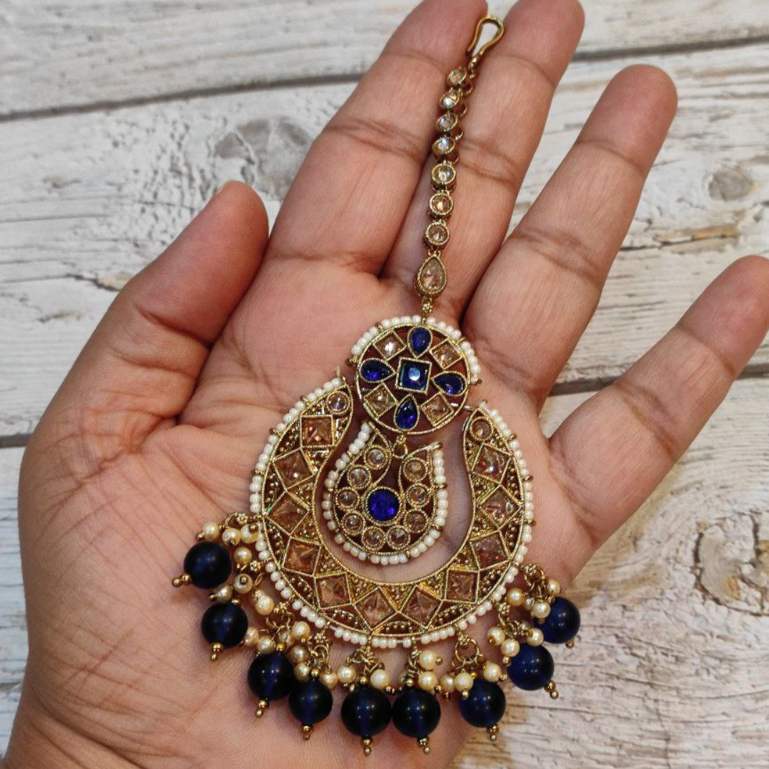 ALISHA ROYAL BLUE TIKKA EARRING SET