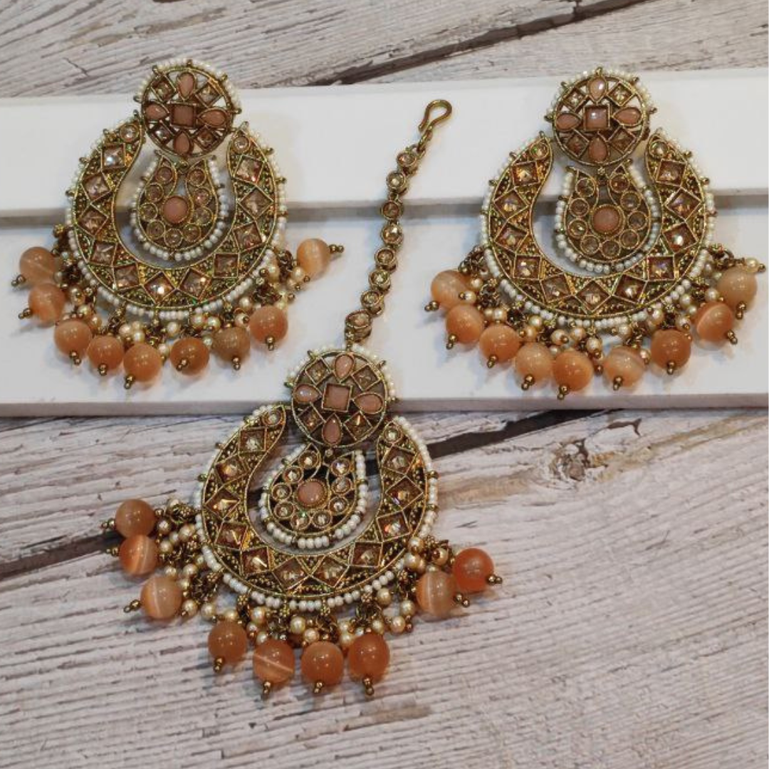 ALISHA PEACH TIKKA EARRING SETS