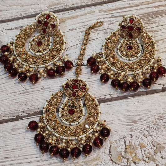 ALISHA RED TIKKA EARRING SET