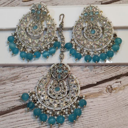 ALISHA AQUA TIKKA EARRING SET