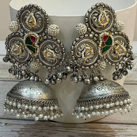 SHAFRI-BEGUM SILVER JHUMKA EARRING